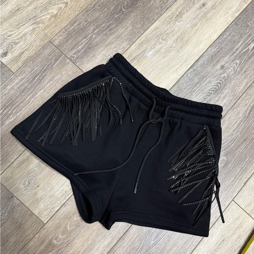 #5)  Elegant Black Women's Athletic Shorts with Fringe